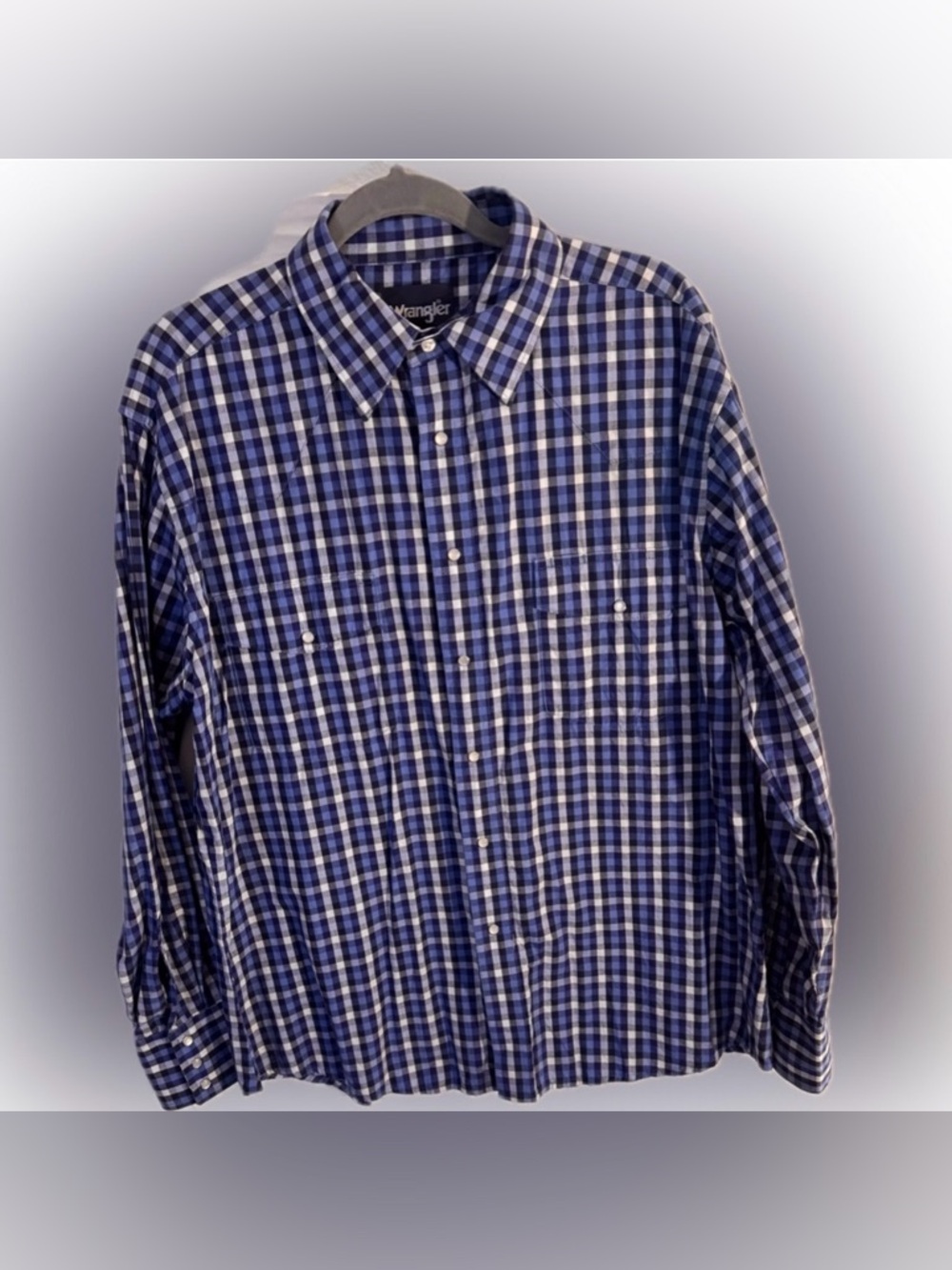 Wrangler Blue Plaid Button Down Shirt Men’s XL 100% Cotton
